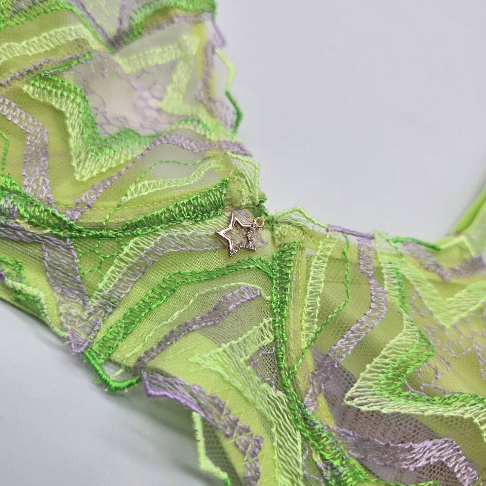 Savage X Fenty Lime Green Star Mesh Bra 32D Sheer Plunge - Picture 3 of 13